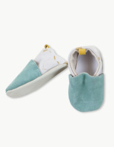 chaussons bebe cuir souple menthe citron made in france kapoune