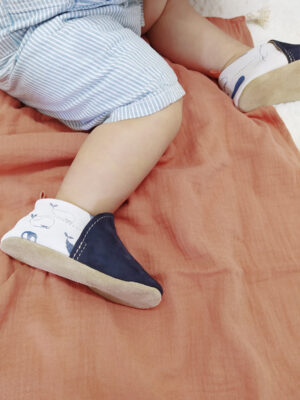 chaussons bébé cuir souples semelles amovibles bleu marine made in france
