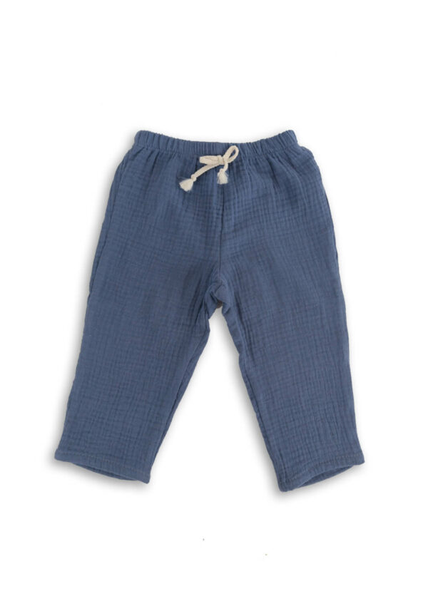 pantalon bebe et enfant confortableen double gaze bleu jean