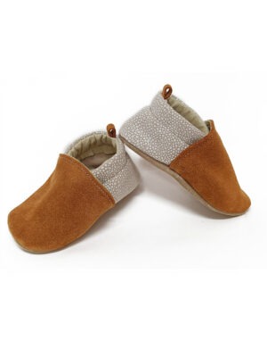 chaussons bébé cuir souple camel made in france