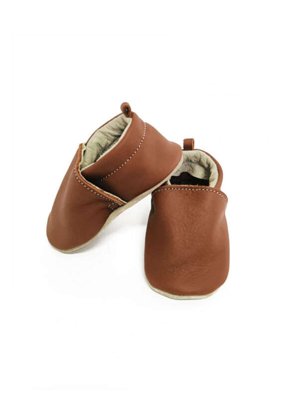 chaussons en cuir souple pour bebe marron