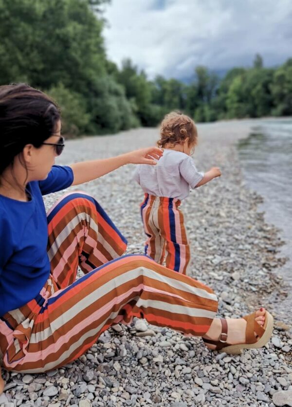 duo pantalons coton bio raye maman enfant made in france