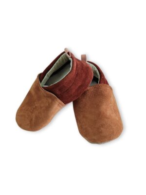 chaussons en cuir souple bebe et enfant color block cognac original produits en france