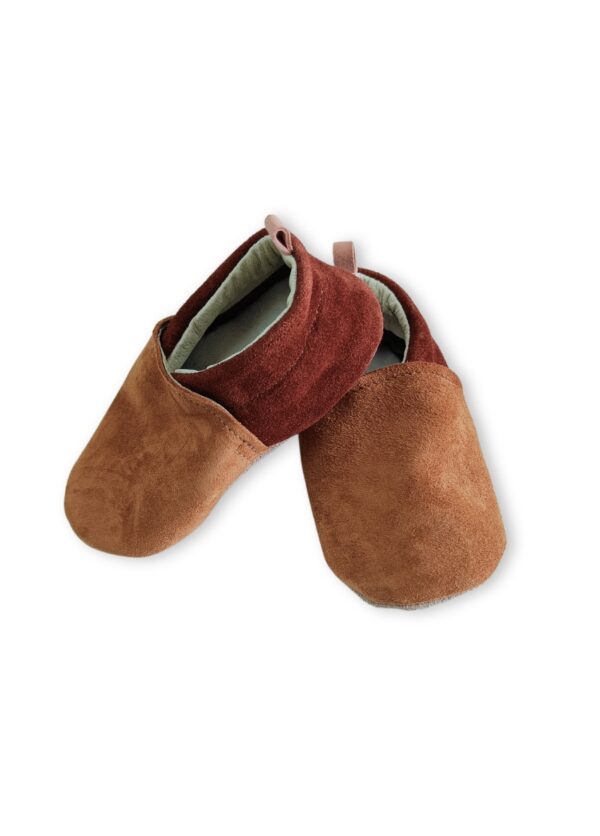 chaussons en cuir souple bebe et enfant color block cognac original produits en france