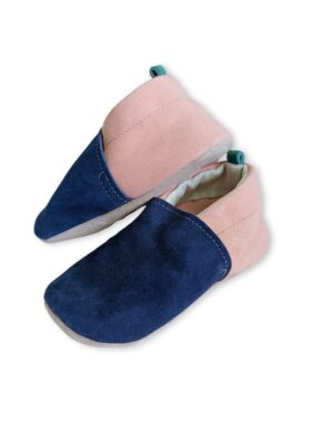 chaussons en cuir souple bebe et enfant color block marine original produits en france