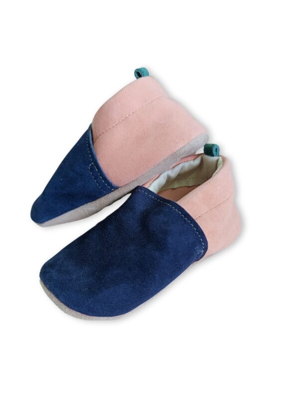 chaussons en cuir souple bebe et enfant color block marine original produits en france