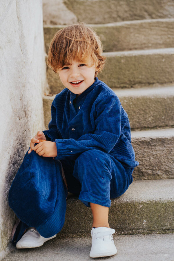 gilet enfant bleu velours coton bio made in france