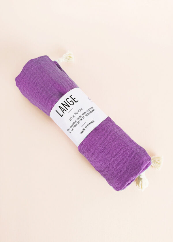 Lange bébé coton bio 70x70cm mauve – Image 2