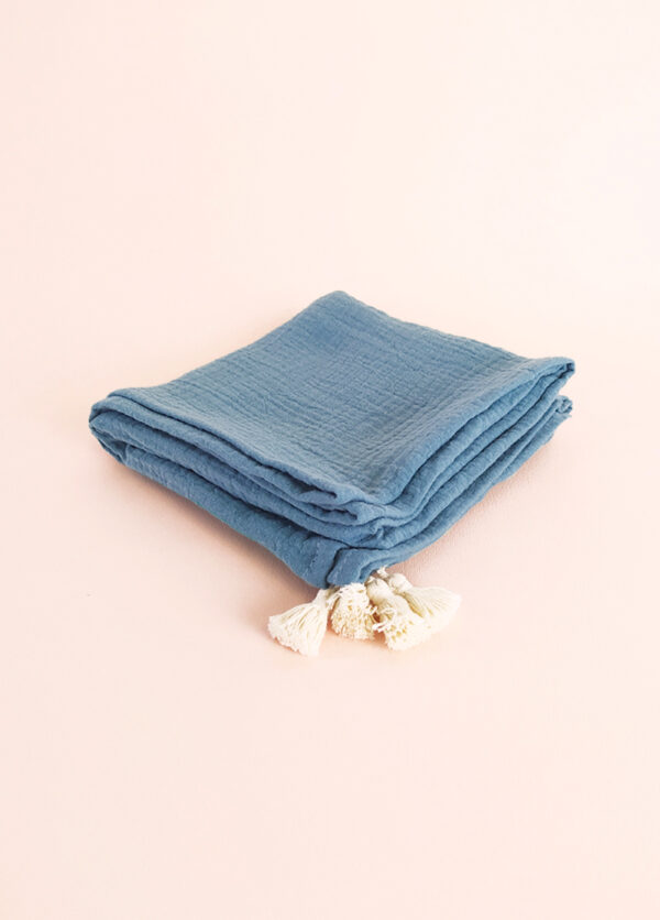 Lange bébé coton bio 70x70cm bleu jean – Image 2