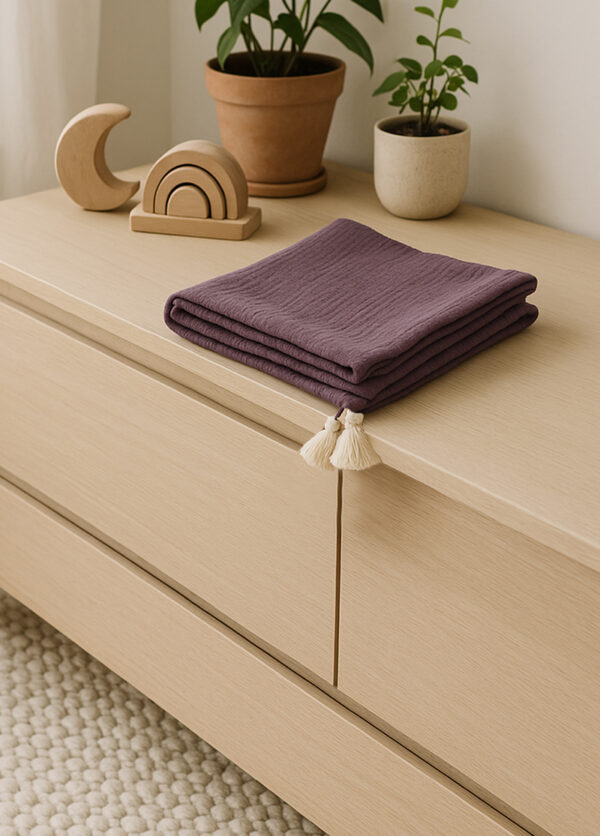 Lange bébé coton bio 70x70cm aubergine – Image 3