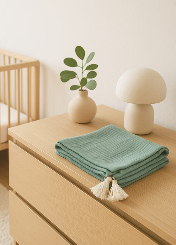 Lange bébé coton bio 70x70cm vieux vert – Image 2