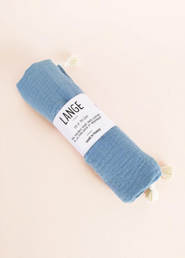 Lange bébé coton bio 70x70cm bleu jean