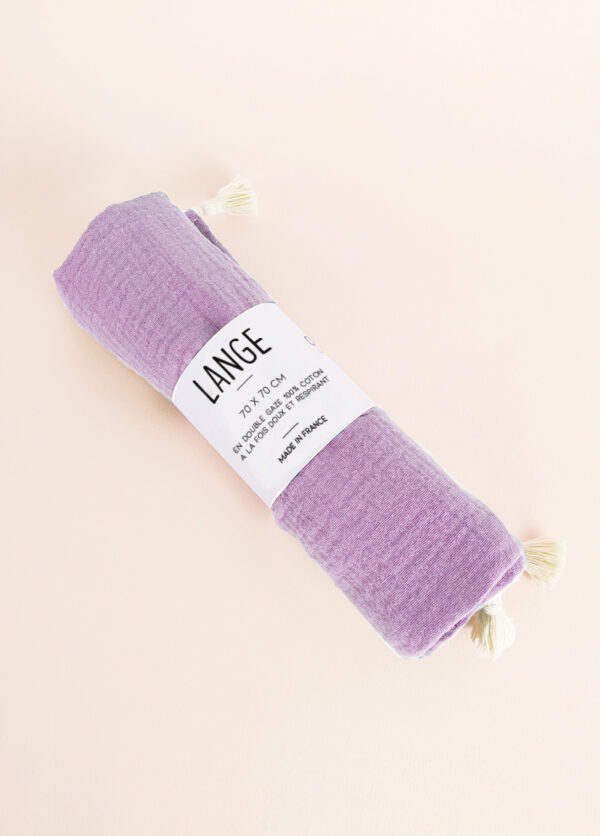 Lange bébé coton bio 70x70cm lilas – Image 3