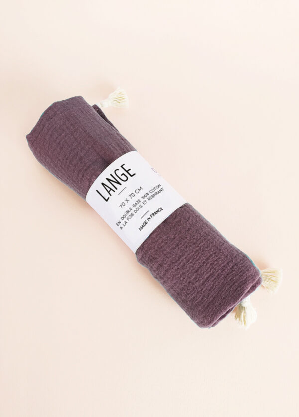 Lange bébé coton bio 70x70cm aubergine