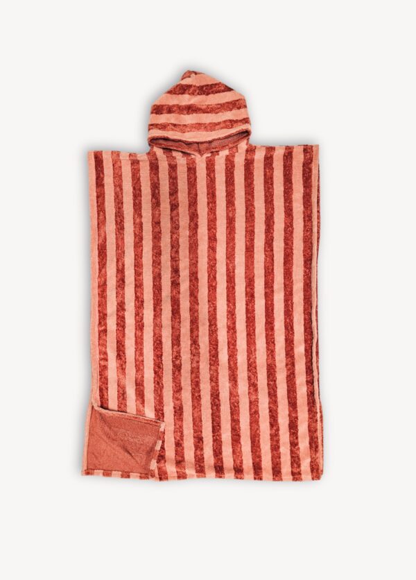 Poncho de bain adulte en éponge rayé brique – Image 2