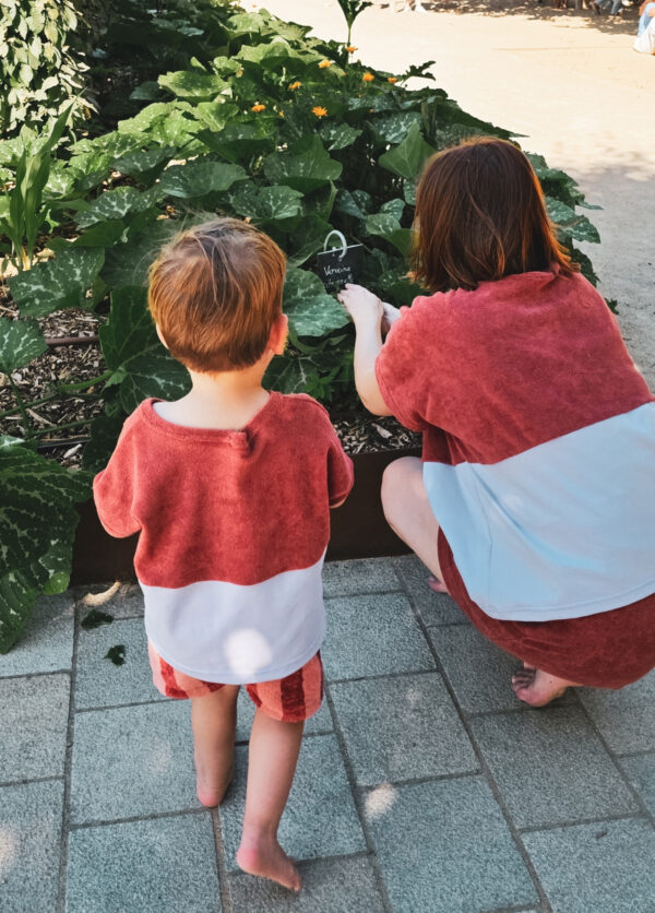 Duo T shirt femme et enfant bicolore brique & lilas