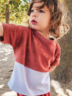 tee-shirt bebe enfant bicolore brique lilas
