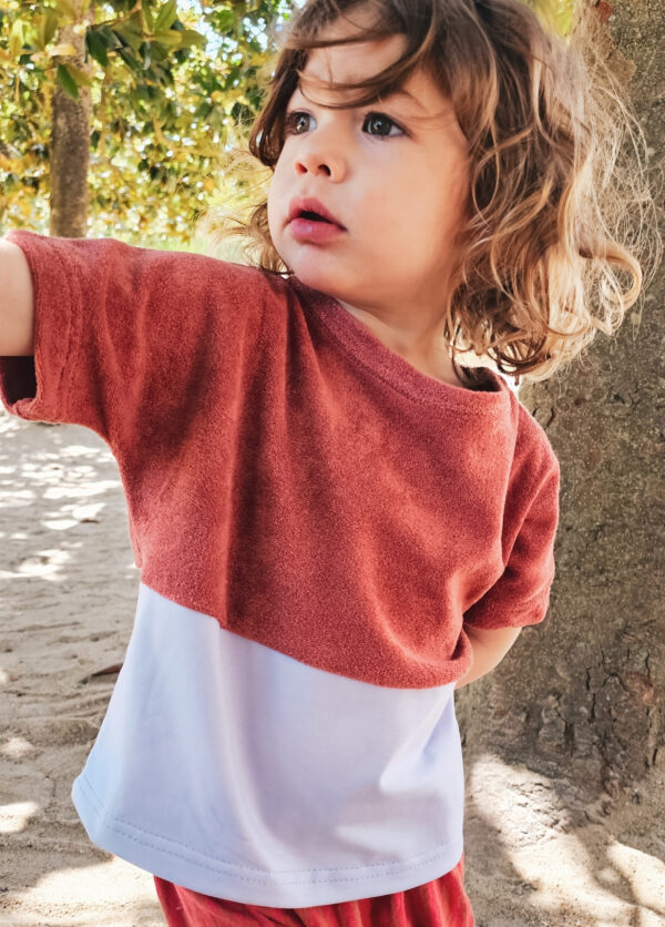 tee-shirt bebe enfant bicolore brique lilas