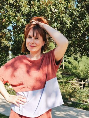 T shirt femme bicolore brique & lilas