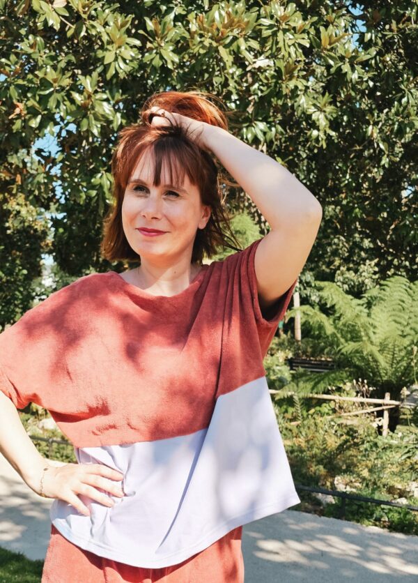 T shirt femme bicolore brique & lilas