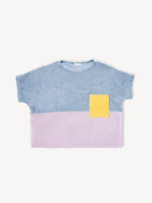 T shirt femme tricolore bleu, lilas et jaune