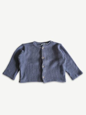 Gilet enfant tricot bleu jeans - seconde main - 3 ans