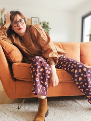 Pantalon femme velours imprimé